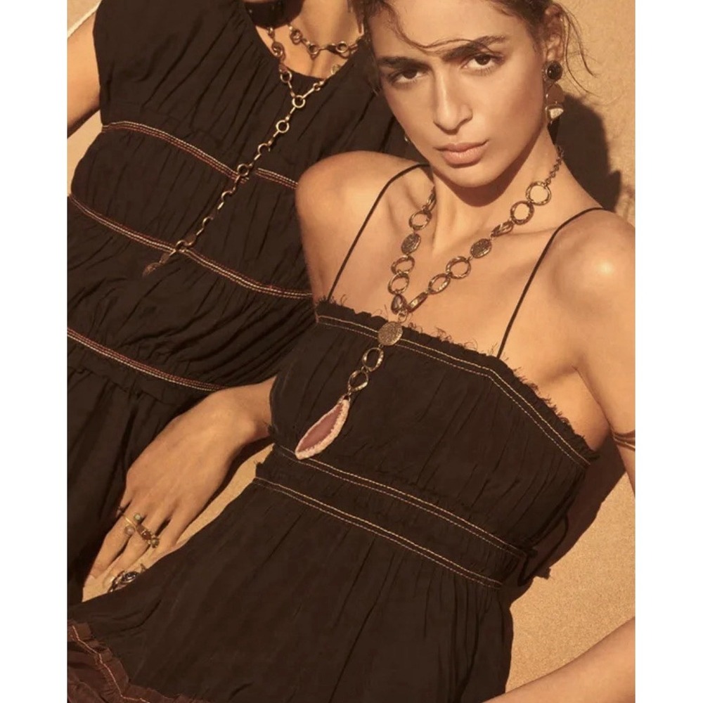 Zara Desert Collection 2019 Colorblock Dress Maxi Slip Bohemian Size Small Brown - Picture 12 of 13
